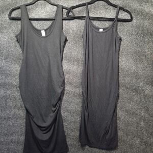 Old Navy Maternity Dress Lot Womens XS & S Black Ruched Side Bodycon Midi 2pk